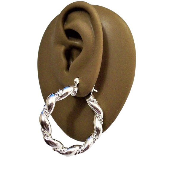 1 1/2 Inch 38mm Hoop Sterling Silver Pierced Post Earrings - Picture 9 of 9